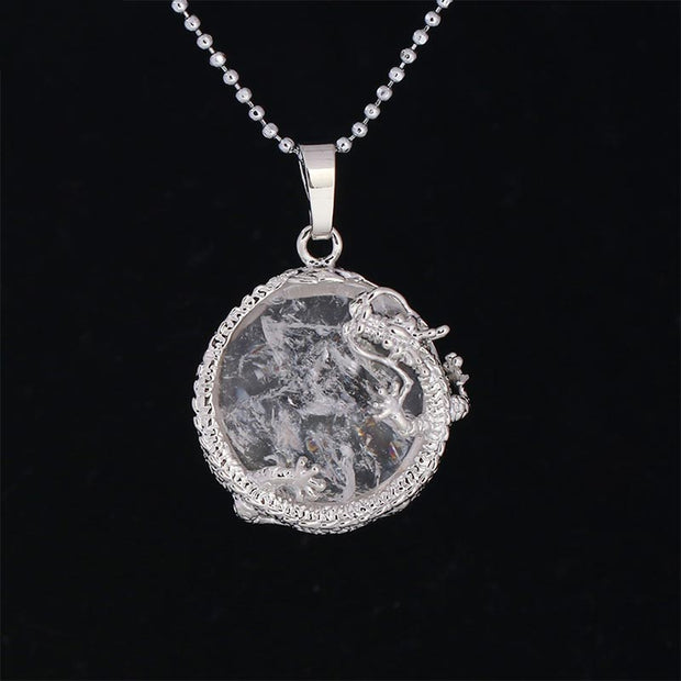 Buddha Stones Chinese Dragon Natural Quartz Crystal Healing Energy Necklace Pendant Necklaces & Pendants BS White Crystal