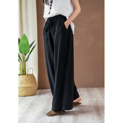Buddha Stones Loose Cotton Linen Drawstring Wide Leg Pants With Pockets Wide Leg Pants BS 11