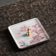 Buddha Stones Mountain Lake Flower Leaf Healing Ceramic Plate Tray Stick Incense Burner Decoration Incense Burner BS Red Leaves 10.2*10.2*1.2cm