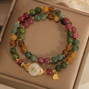 Buddha Stones Natural Multicolored Tourmaline Positive Jade Flower Double Wrap Bracelet