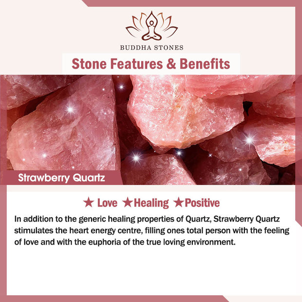 Buddha Stones Strawberry Quartz Fu Character Pink Crystal Healing Bracelet Bracelet BS 8