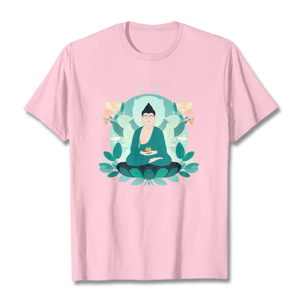 Buddha Stones Close Eyes Green Leaf Buddha Tee T-shirt T-Shirts BS LightPink 2XL