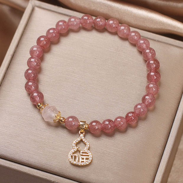 Buddha Stones Strawberry Quartz Gourd Fu Character Charm Positive Bracelet Bracelet BS 5