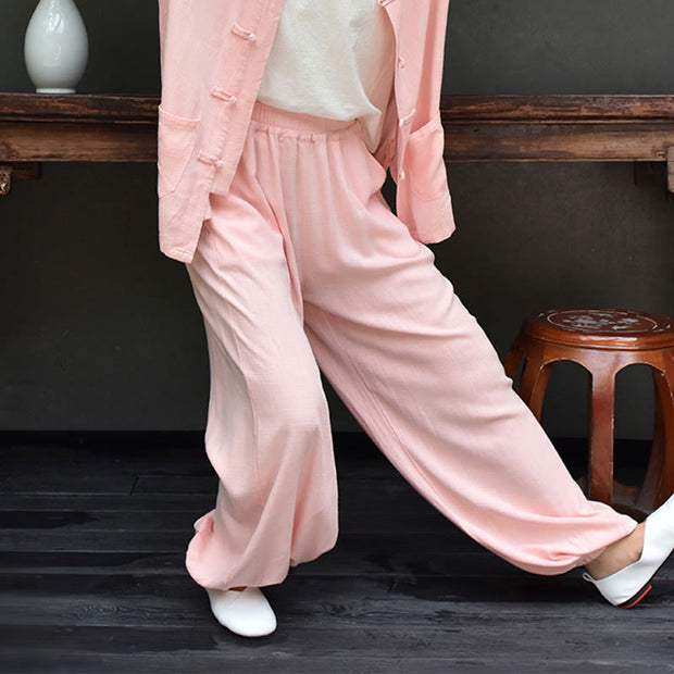 Buddha Stones Casual Plain Loose Women's Linen Pants With Pockets