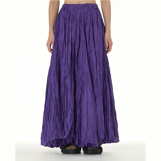 Buddha Stones Solid Color Loose Long Elastic Waist Skirt 83