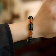 Buddha Stones Five Elements Black Onyx Red Agate Wisdom Wealth Bracelet Bracelet BS 4