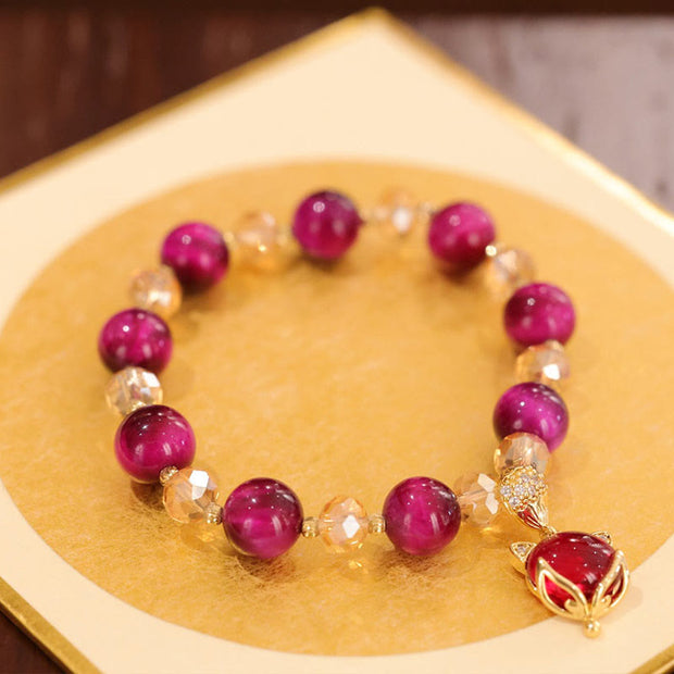 Buddha Stones Red Tiger Eye PiXiu Fox Protection Self Confidence Bracelet