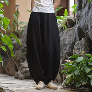 Buddha Stones Solid Color Loose Yoga Harem Pants With Pockets Harem Pants BS Black(Waist 66-96cm/Hips 122cm/Length 98cm)
