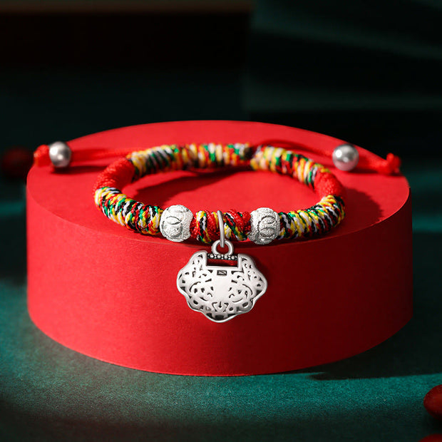 Buddha Stones 925 Sterling Silver Chinese Lock Charm Multicolored Red String Protection Handmade Braided Kids Bracelet (Extra 35% Off | USE CODE: FS35) - Colorful Rope(Bracelet Size 12+4cm) - Chinese Lock Charm - image 5