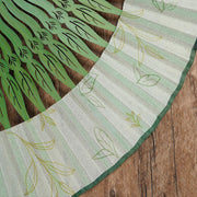 Buddha Stones Green Leaves Handheld Silk Bamboo Folding Fan 5
