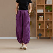 Buddha Stones Ramie Linen Flexible Waistband Yoga Harem Pants With Pockets Harem Pants BS 7