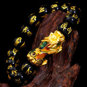 FengShui PiXiu Obsidian Om Mani Padme Hum Wealth Bracelet - image 1