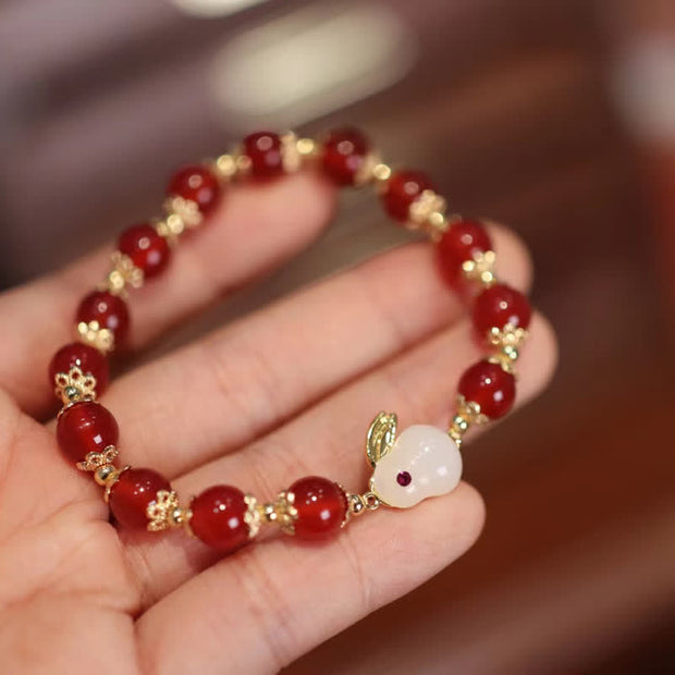 Year of the Rabbit Natural Red Agate White Jade Confidence Bracelet