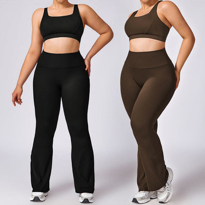 Buddha Stones PLUS SIZE Backless Criss-Cross Strap Bra Flare Pants Sports Gym Yoga Quick Drying Outfits