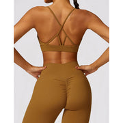 Buddha Stones Gym Sports Yoga Backless Bra Crop Tank Top Breathable Shorts
