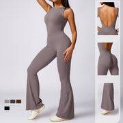 Buddha Stones Women Casual Sleeveless Jumpsuit Flare Pants Sports Fitness Yoga Bodysuit Bodysuit BS 5
