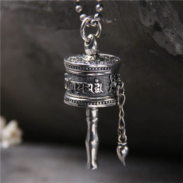 Buddha Stones 925 Sterling Silver Om Mani Padme Hum Prayer Wheel Purity Rotatable Necklace Pendant