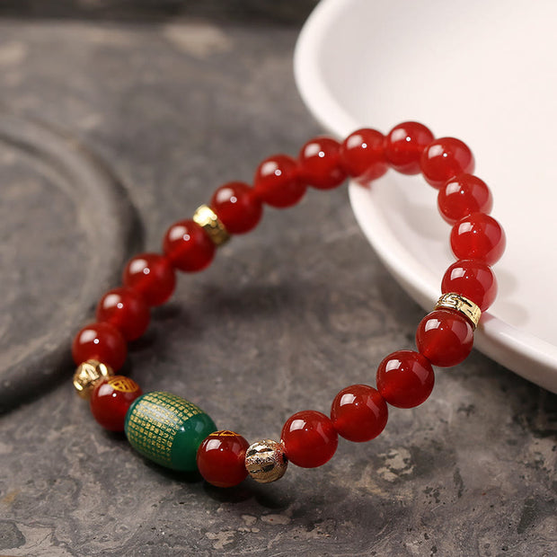 Buddha Stones Natural Red Agate Green Agate Buddhist Sutras Calm Bracelet Bracelet BS 1