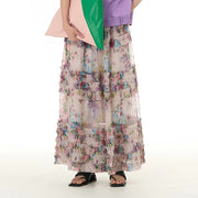 Buddha Stones Colorful Flowers Loose Mesh Tulle Skirt See-Through Design 21
