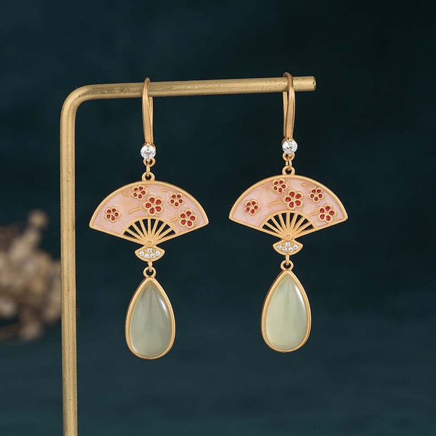 Buddha Stones Natural Green Aventurine Fan Pattern Luck Drop Earrings Earrings BS 6