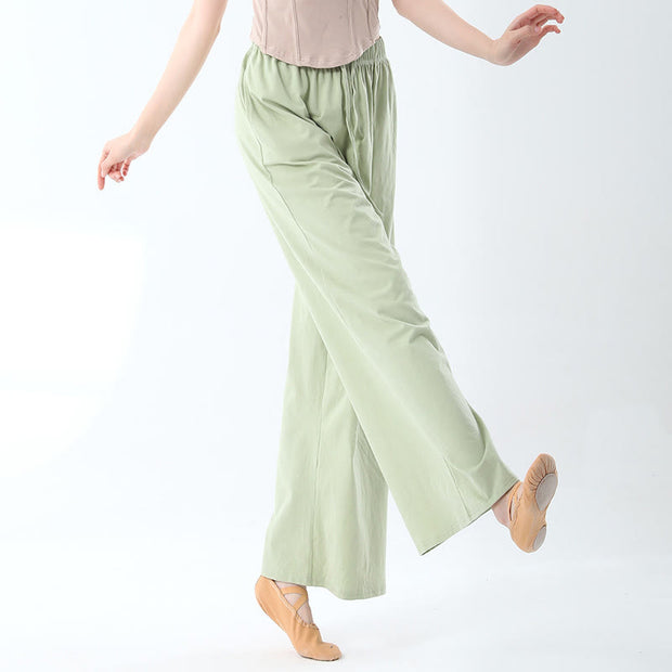 Buddha Stones Loose Cotton Drawstring Wide Leg Pants For Yoga Dance With Pockets