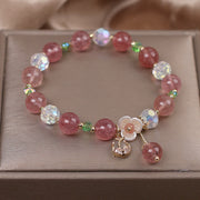 Buddha Stones Strawberry Quartz Rutilated Quartz Fluorite Flower Healing Bracelet Bracelet BS 5
