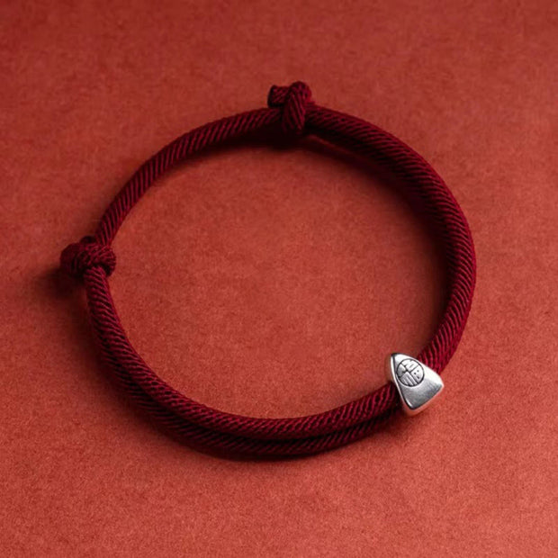 Buddha Stones 925 Sterling Silver Fu Character Blessing Handmade Braided Bracelet