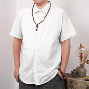 Buddha Stones Men's Short Sleeve Button Casual Cotton Linen Shirt Men's Shirts BS White 3XL(Fit for US/UK/AU44; EU54)