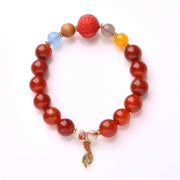 Buddha Stones Natural Red Agate Peace Talisman Fu Character Dragon Tail Confidence Charm Bracelet Bracelet BS 4