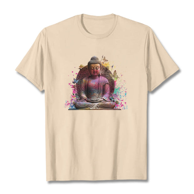 Buddha Stones Butterfly Meditation Buddha Tee T-shirt T-Shirts BS Bisque 2XL