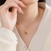 Buddha Stones 925 Sterling Silver Natural Hetian Cyan Jade Flower Luck Necklace Pendant Ring Earrings Set Bracelet Necklaces & Pendants BS 5