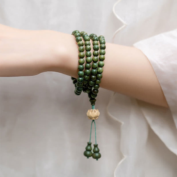 Buddha Stones 108 Mala Beads Green Sandalwood Boxwood Lotus Positive Bracelet (Extra 35% Off | USE CODE: FS35) - image 1