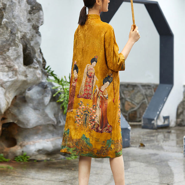 Buddha Stones Mulberry Xiangyunsha Silk 30 Momme Lady of Tang Dynasty Painting Qipao Cheongsam Dress