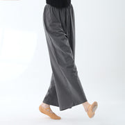 Buddha Stones Loose Cotton Drawstring Wide Leg Pants For Yoga Dance With Pockets Wide Leg Pants BS Gray XL(Waist 76cm/Hips 136cm/Length 106cm)