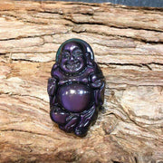 Natural Rainbow Obsidian Laughing Buddha Inner Peace Necklace Pendant