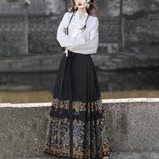 Buddha Stones Short Long Sleeve Shirt Top Chinese Hanfu Ming Dynasty Horse Face Skirt Mamianqun Skirt