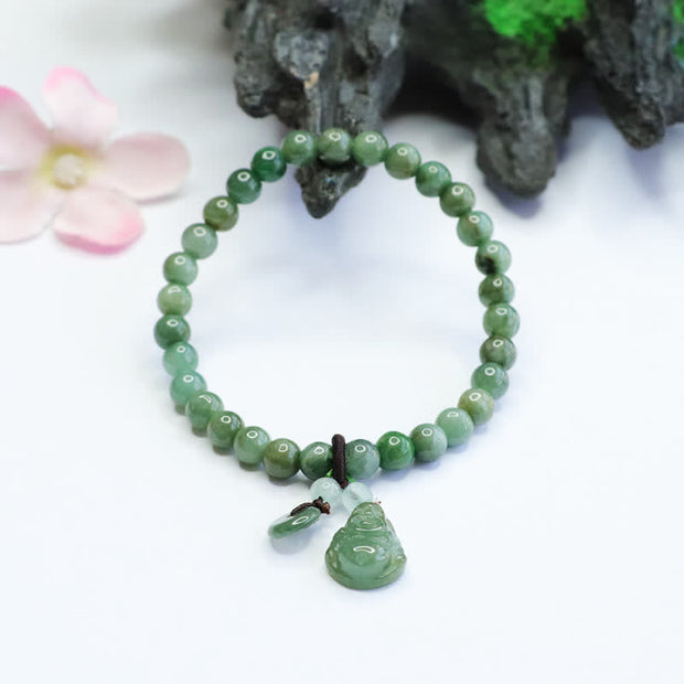 Buddha Stones Laughing Buddha Cyan Jade Healing Bracelet Bracelet BS 2