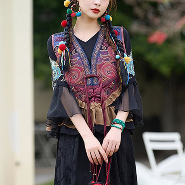 Buddha Stones Jacquard Embroidery Design Sleeveless Vest