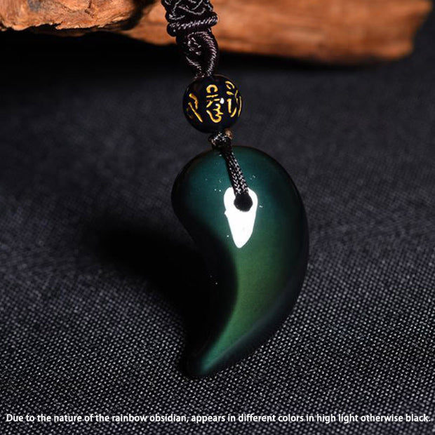 Buddha Stones Rainbow Obsidian Yin Yang Strength Pendant Necklace Necklaces & Pendants BS 12