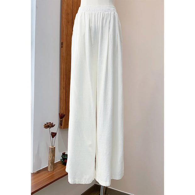 Buddha Stones Solid Color Loose Wide Leg Pants With Pockets Wide Leg Pants BS 23