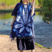 Buddha Stones Blue Batik Shawl Tassels Maple Leaf Cozy Travel Pullover 95*90cm 9