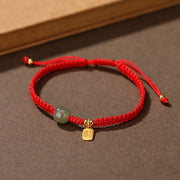 Buddha Stones 925 Sterling Silver Hetian Jade Blessing Wealth Red String Bracelet Bracelet BS Red(Bracelet Size 22cm)