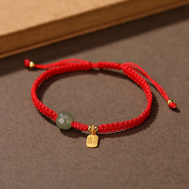 Buddha Stones 925 Sterling Silver Hetian Jade Blessing Wealth Red String Bracelet