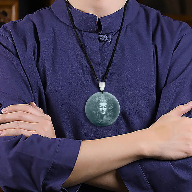 Buddha Stones Kwan Yin Avalokitesvara Jade Abundance String Necklace Pendant 6