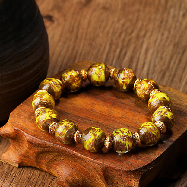 Buddha Stones Gold Swallowing Beast Family Charm Liuli Glass Bead Fortune Bracelet - Gold - Simple Version - 12mm - image 4