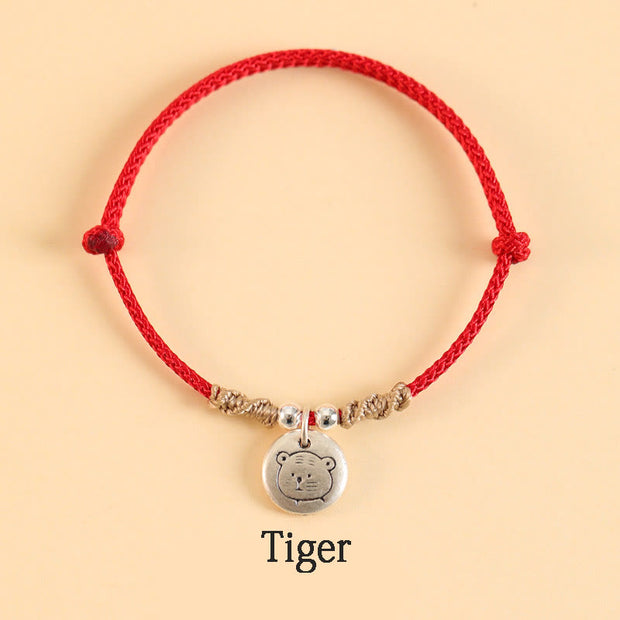 Buddha Stones Handmade 999 Sterling Silver Year of the Dragon Cute Chinese Zodiac Luck Braided Bracelet (Extra 35% Off | USE CODE: FS35) - Red Rope - Tiger(Wrist Circumference 14-17cm) - image 15