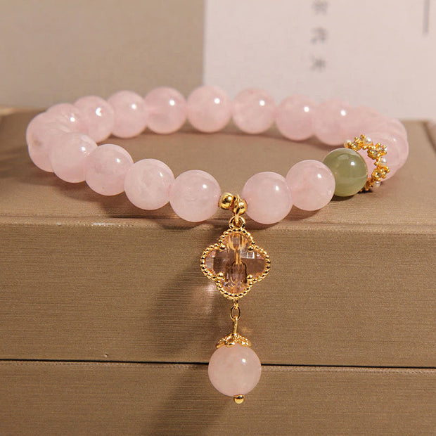 FREE Today: Nourishing Energy Pink Crystal Four Leaf Clover Bracelet