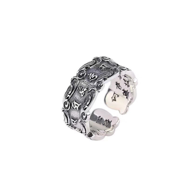 Buddha Stones Tibetan Om Mani Padme Hum Design Peace Adjustable Ring Ring BS 4
