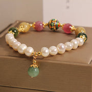 Buddha Stones Natural Pearl Crystal Jade Wisdom Colourful Bracelet