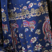Buddha Stones Blue Phoenix Flowers Printed Chinese Hanfu Horse Face Skirt Mamianqun 5